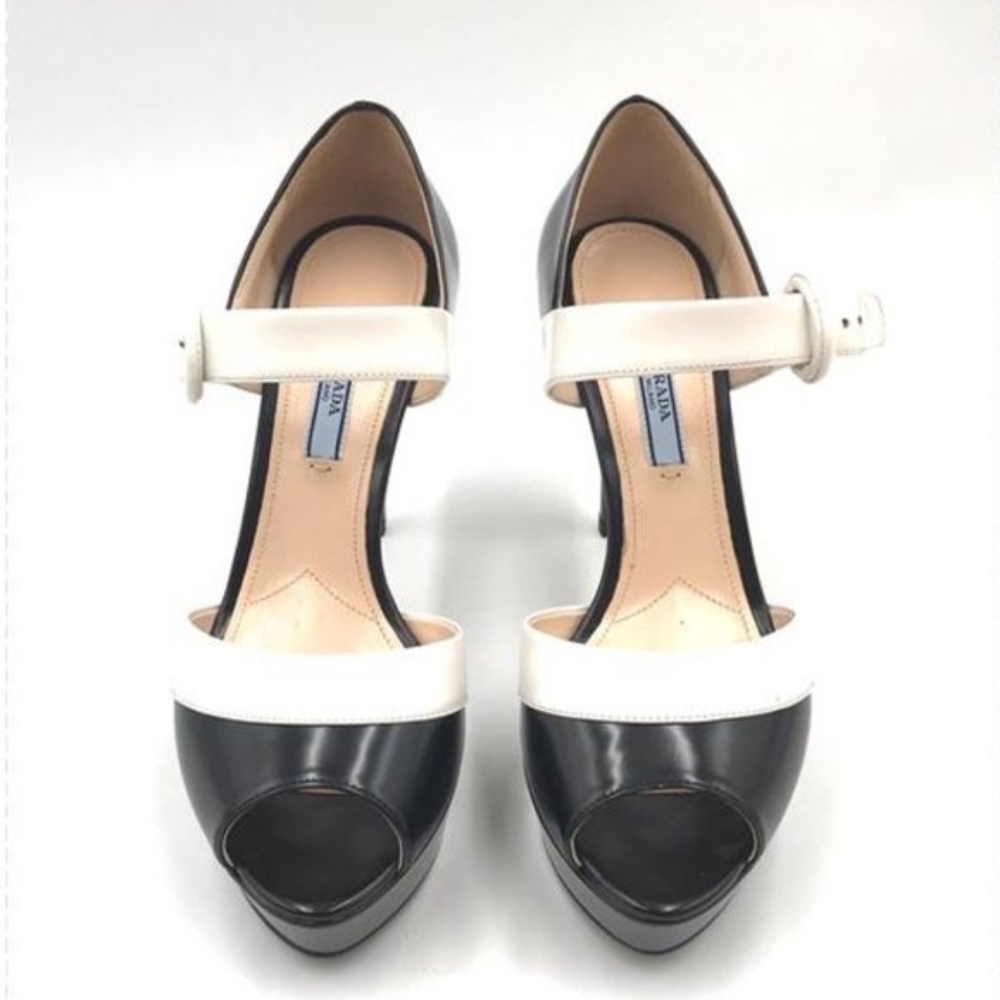 Prada Spazzolato Nero Talco Platform Heels